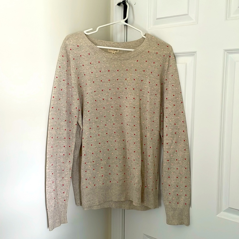 Beige sweater with red and pink dots